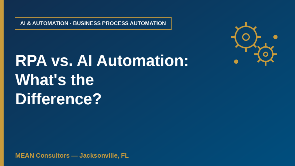 RPA vs AI automation difference — MEAN Consultors cover graphic