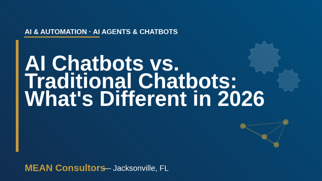 AI chatbots vs traditional chatbots 2026 cover graphic - MEAN Consultors