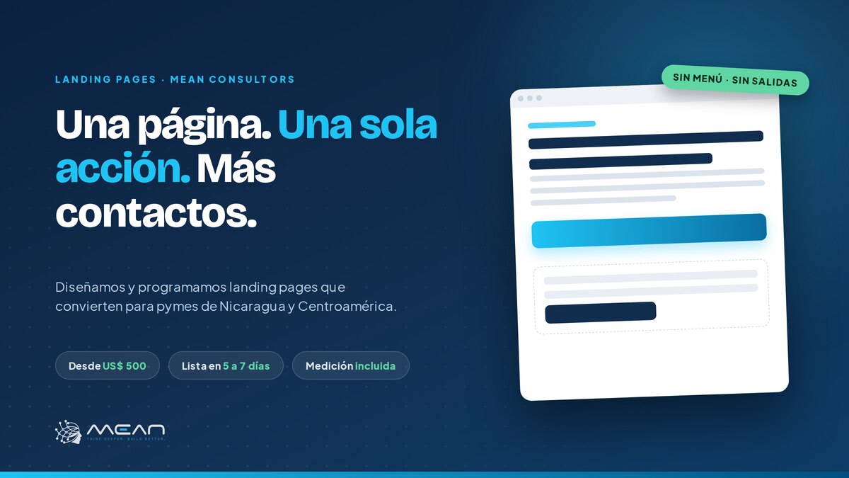 Landing page que convierte: una sola acción, desde US$ 500 y lista en 5 a 7 días