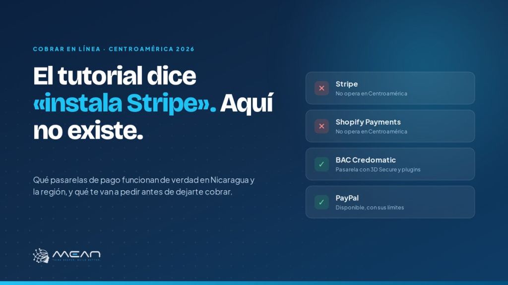 Pasarelas de pago en Centroamérica: Stripe y Shopify Payments no operan aquí, BAC Credomatic y PayPal sí